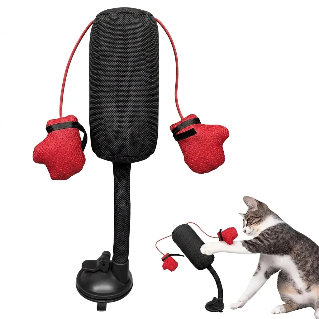 Cartoon Cat Punching Bag Toy with Boxing Gloves Suction Cup Indoor Pet Toy for Kittens & Adult Cats Color Random Shipped