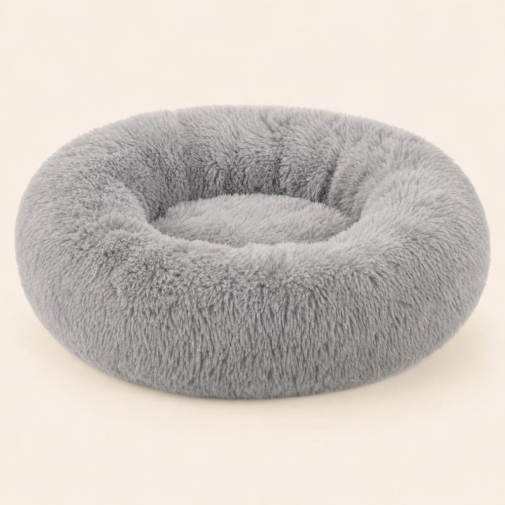Cama donut de peluche redonda color gris para perros y gatos