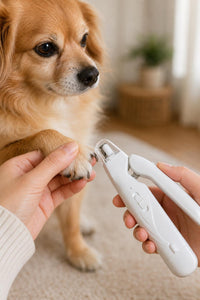 Uso del cortaúñas eléctrico en la pata de un perro